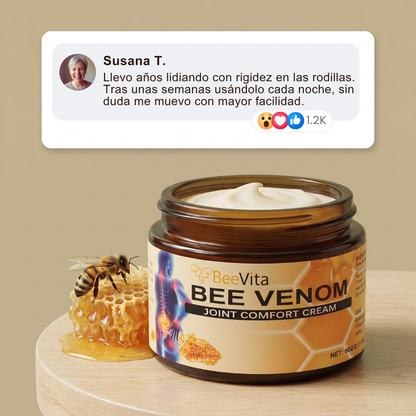 BeeVita crema para bienestar articular en rodillas, codos y hombros.