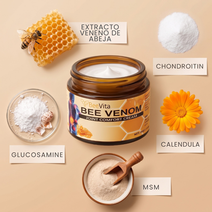 BeeVita crema para bienestar articular en rodillas, codos y hombros.